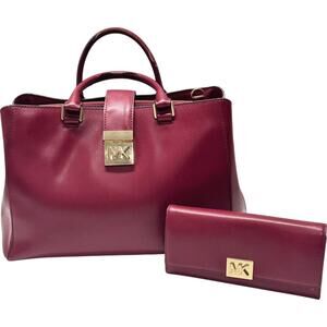 Michael Kors Mindy MD EW Satchel + Carryall Wallet in Burgundy